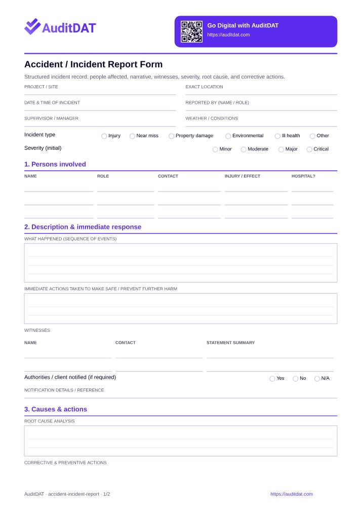 Preview of the Accident Incident Report Form