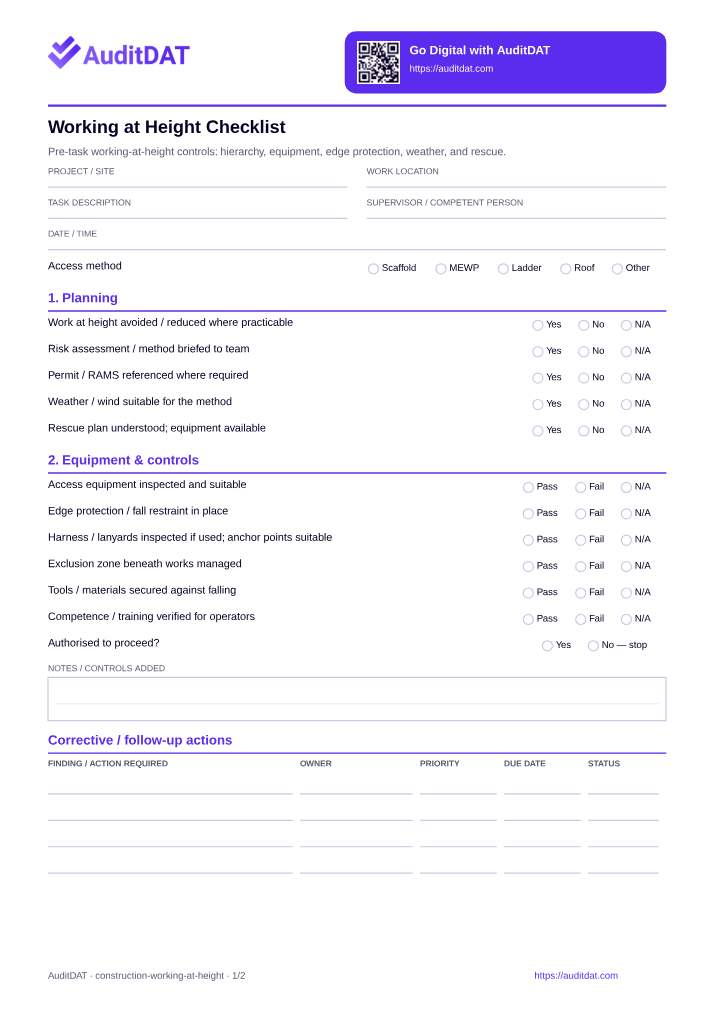 Preview of the Working at Height Checklist