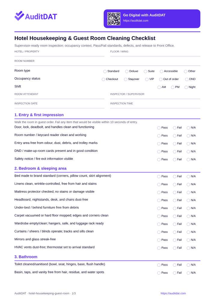 Preview of the Hotel Housekeeping & Guest Room Cleaning Checklist