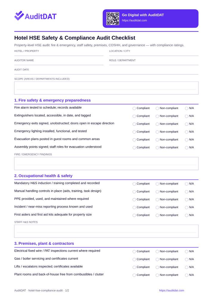 Preview of the Hotel HSE Safety & Compliance Audit Checklist