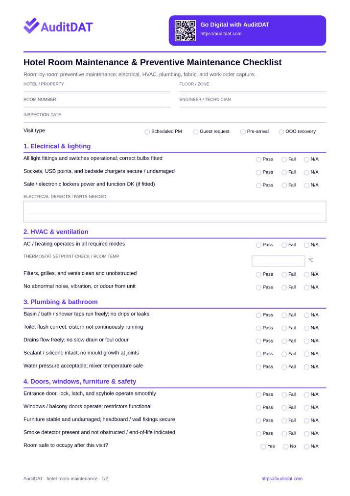 Preview of the Hotel Room Maintenance & Preventive Maintenance Checklist