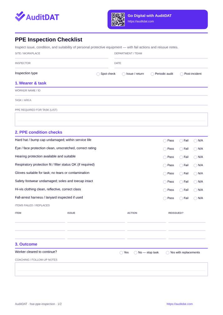 Preview of the PPE Inspection Checklist