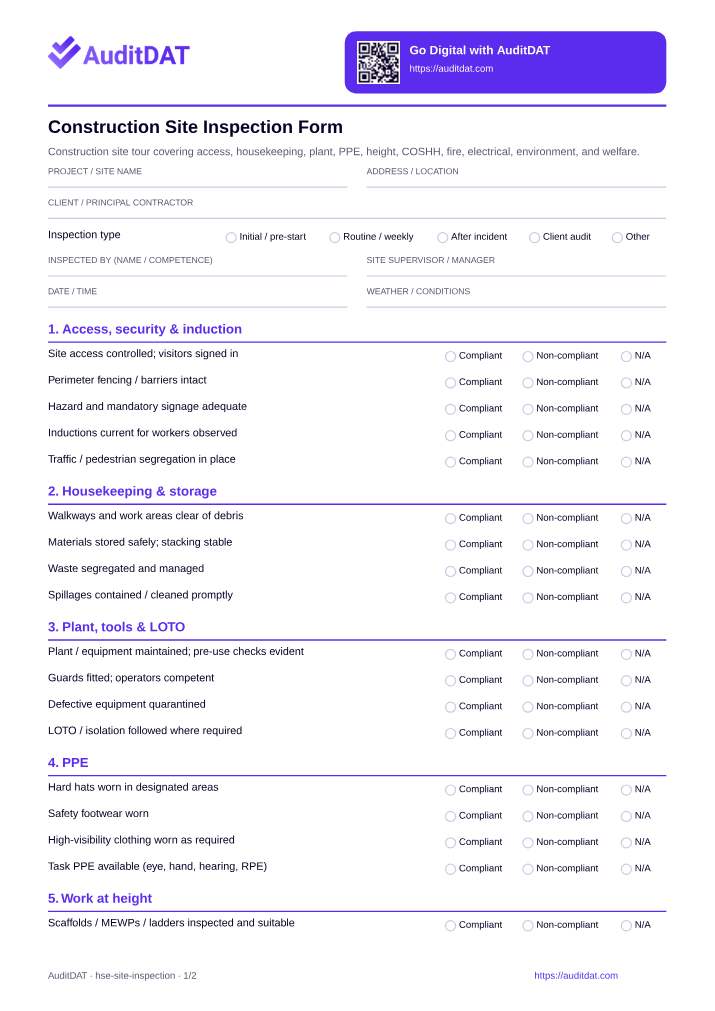 Preview of the Construction Site Inspection Form