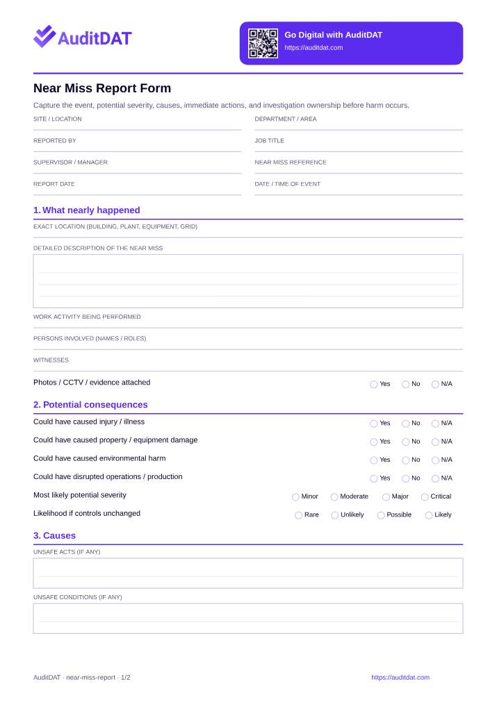 Preview of the Near Miss Report Form