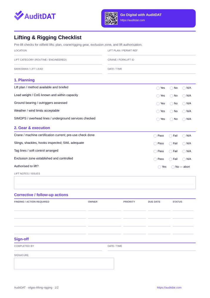 Preview of the Lifting & Rigging Checklist