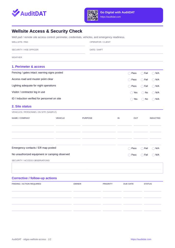 Preview of the Wellsite Access & Security Check