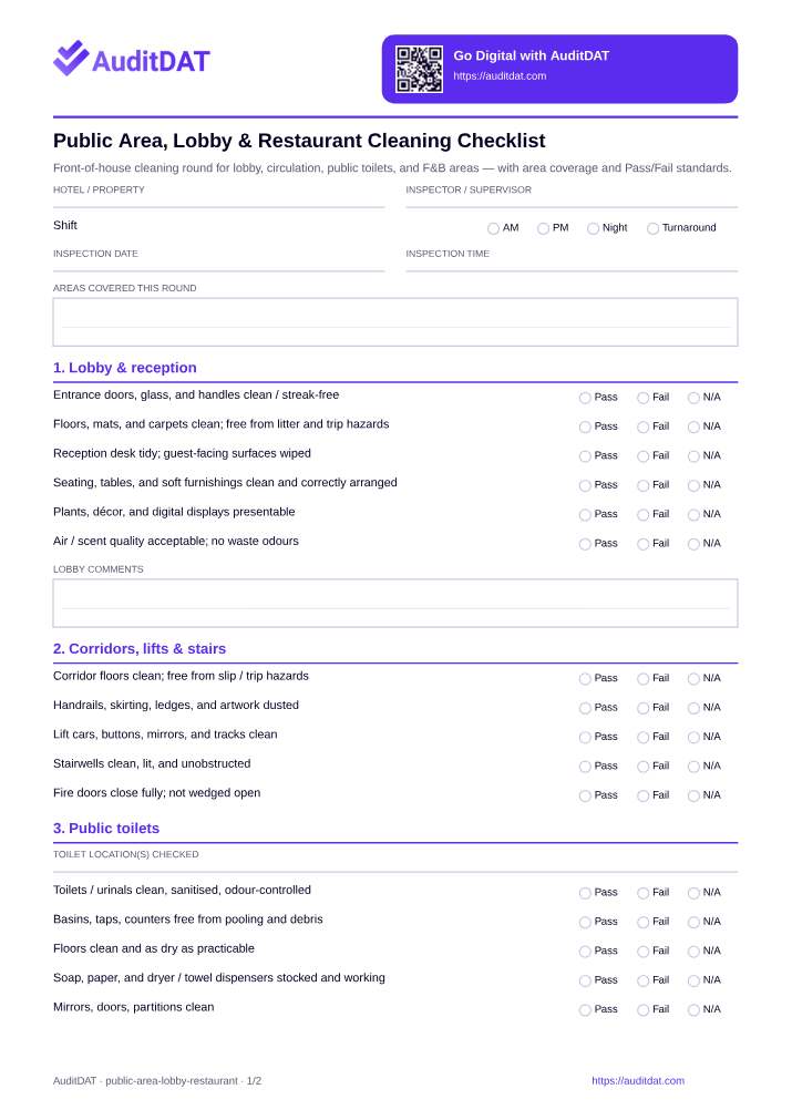 Preview of the Public Area, Lobby & Restaurant Cleaning Checklist