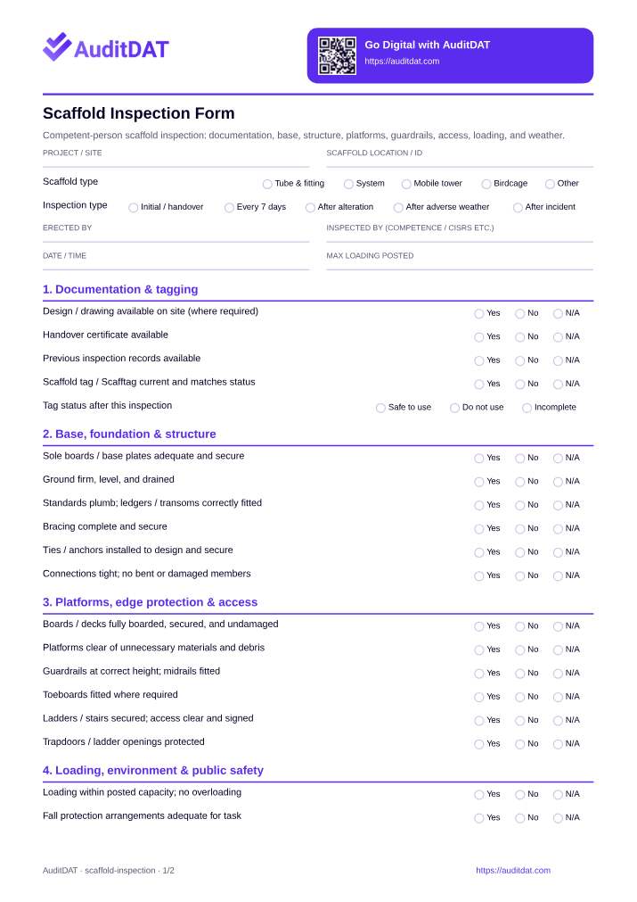 Preview of the Scaffold Inspection Form
