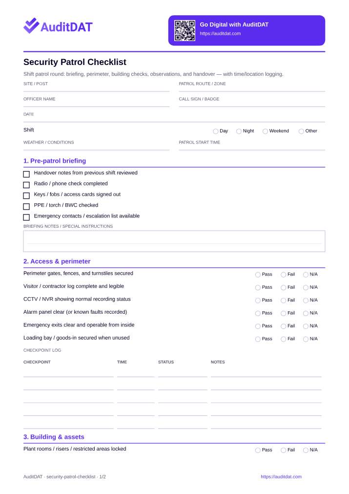Preview of the Security Patrol Checklist