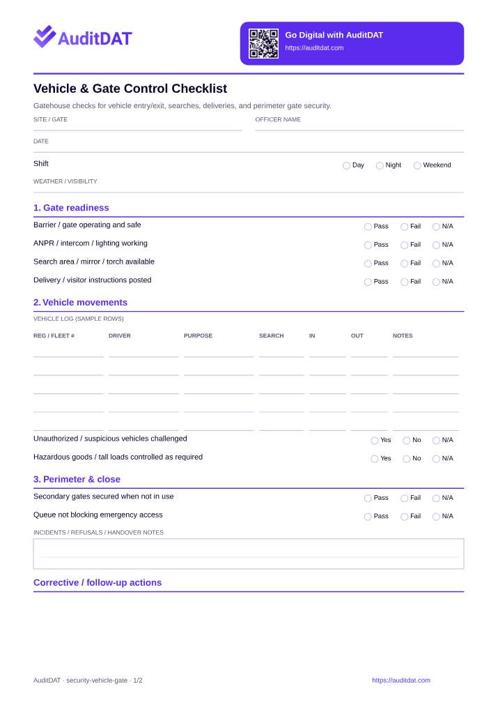Preview of the Vehicle & Gate Control Checklist